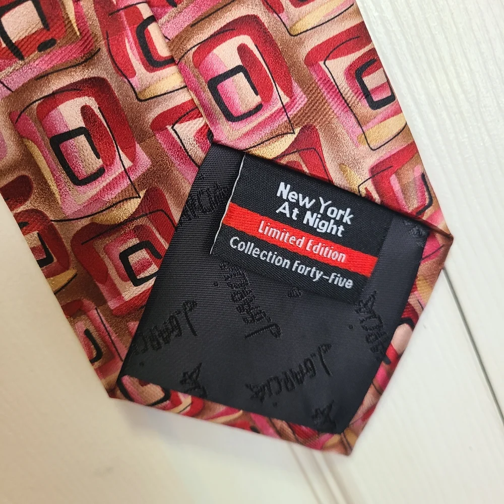 J. Garcia Vibrant‎ Pink and Red Silk Geometric Tie NY at Night Limited Edition